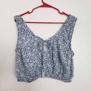 American Eagle Blue White Floral Cotton Crop Top